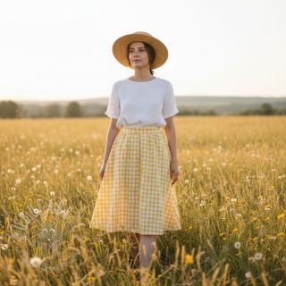 Bawełniana tkanina Check yellow