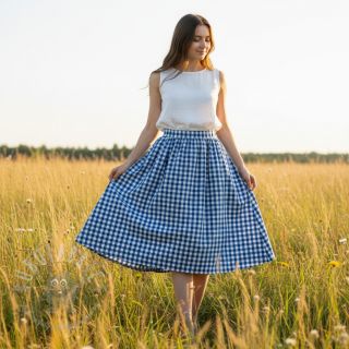 Bawełniana tkanina Check sky