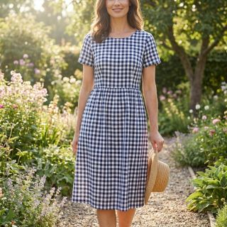 Bawełniana tkanina Check navy