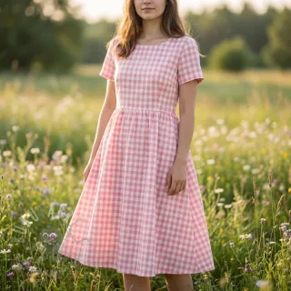 Bawełniana tkanina Check rosa