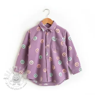 Bawełniana tkanina FLANNEL Happy faces lavender