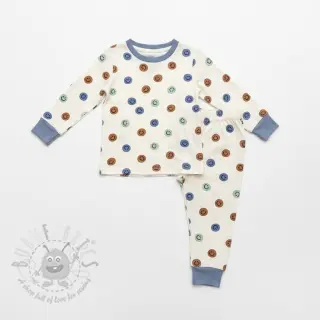 Bawełniana tkanina FLANNEL Happy faces off white green