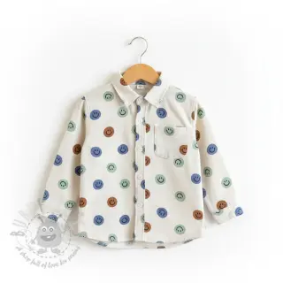 Bawełniana tkanina FLANNEL Happy faces off white green