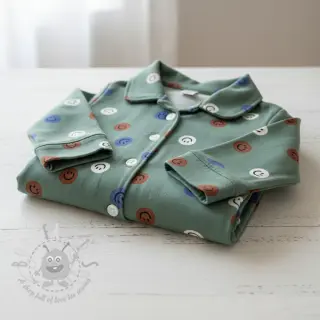 Bawełniana tkanina FLANNEL Happy faces army green
