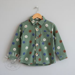 Bawełniana tkanina FLANNEL Happy faces army green