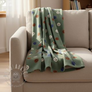 Bawełniana tkanina FLANNEL Happy faces army green