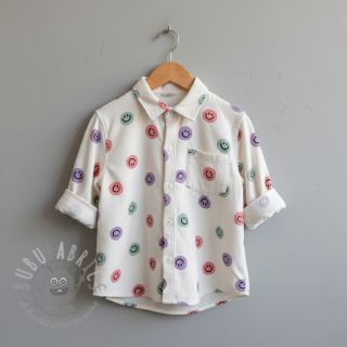 Bawełniana tkanina FLANNEL Happy faces off white lilac