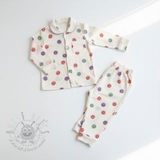 Bawełniana tkanina FLANNEL Happy faces off white lilac