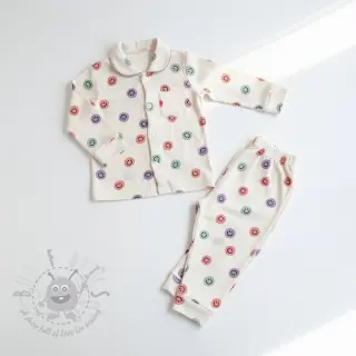 Bawełniana tkanina FLANNEL Happy faces off white lilac