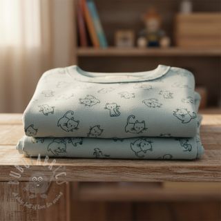 Bawełniana tkanina FLANNEL Cats mint