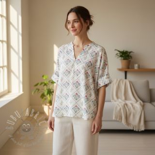 Bawełniana tkanina Flowers Tara off white design A digital print