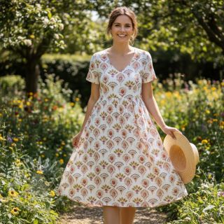 Bawełniana tkanina Motyw ecru nadruk cyfrowy