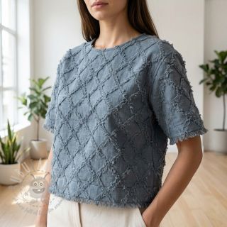 Bawełniana tkanina z lnem Vintage Fringe Diamonds blue