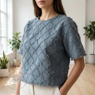 Bawełniana tkanina z lnem Vintage Fringe Diamonds blue