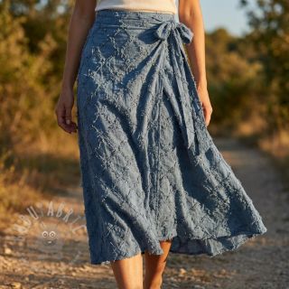 Bawełniana tkanina z lnem Vintage Fringe Diamonds blue