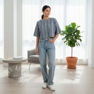 Bawełniana tkanina z lnem Vintage Fringe Stripe blue