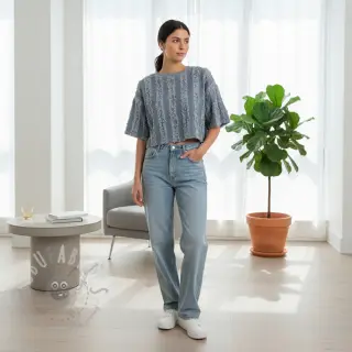 Bawełniana tkanina z lnem Vintage Fringe Stripe blue