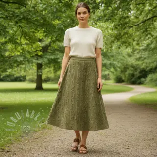 Bawełniana tkanina z lnem Vintage Fringe Stripe army