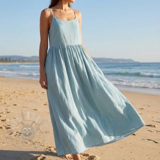 Bawełniana tkanina z lnem PREMIUM ocean blue