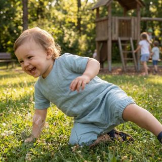 Bawełniana tkanina z lnem PREMIUM ocean blue