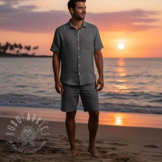 Bawełniana tkanina z lnem PREMIUM dark grey