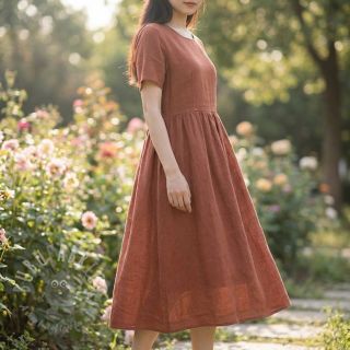 Bawełniana tkanina z lnem kasztanowa