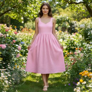 Bawełniana tkanina z lnem pink