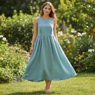 Bawełniana tkanina z lnem old blue