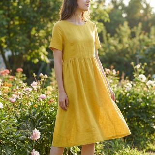 Bawełniana tkanina z lnem ochre