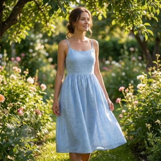 Bawełniana tkanina z lnem light blue