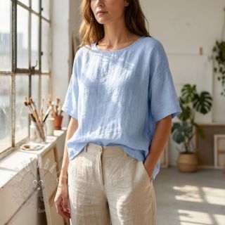 Bawełniana tkanina z lnem light blue