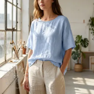 Bawełniana tkanina z lnem light blue