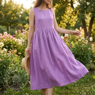 Bawełniana tkanina z lnem dark lilac