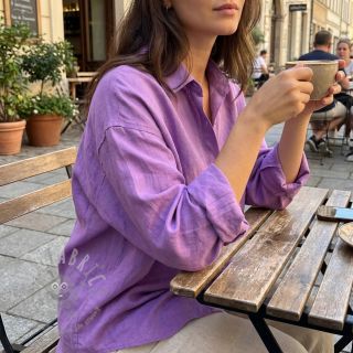 Bawełniana tkanina z lnem dark lilac