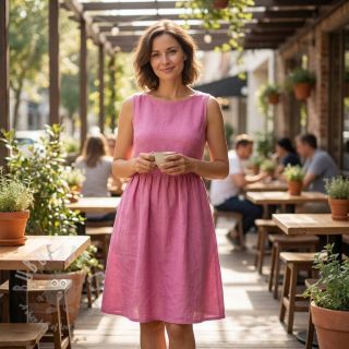 Bawełniana tkanina z lnem dark pink