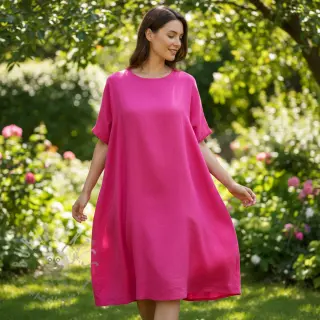 Bawełniana tkanina z lnem fuchsia