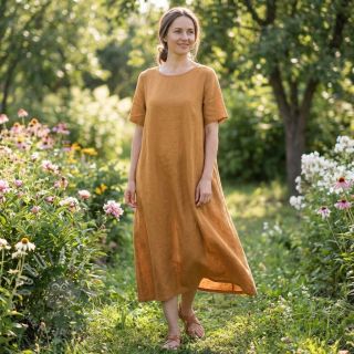 Bawełniana tkanina z lnem cognac