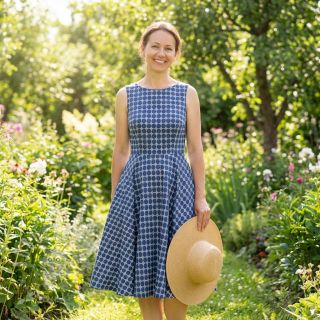 Bawełniana tkanina JEANS Circles dark blue