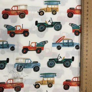 Bawełniana tkanina Cars white digital print