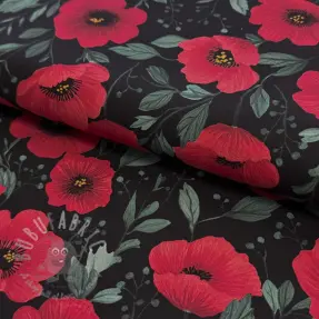 Bawełniana tkanina Poppy black digital print
