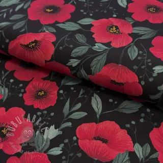 Bawełniana tkanina Poppy black digital print