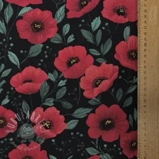 Bawełniana tkanina Poppy black digital print