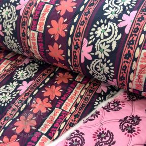 Bawełniana tkanina VOILE STEPPED Daria flower aubergine digital print