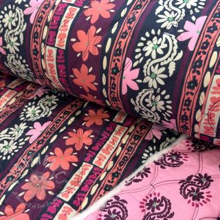 Bawełniana tkanina VOILE STEPPED Daria flower aubergine digital print