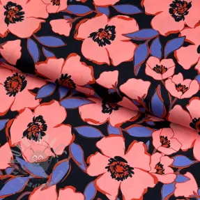 Bawełniana tkanina SATIN Flower Kala navy