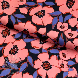 Bawełniana tkanina SATIN Flower Kala navy