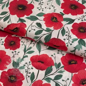 Bawełniana tkanina Poppy offwhite digital print