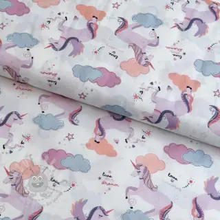 Bawełniana tkanina Unicorns love white