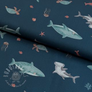 Bawełniana tkanina Sea life petrol digital print
