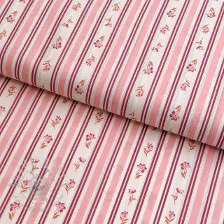 Bawełniana tkanina Fine flowers STRIPE pink